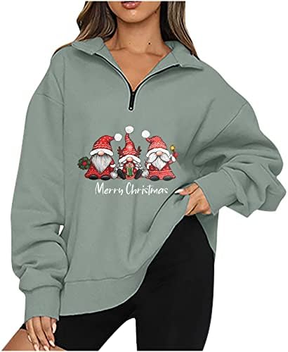 Среќни Божиќни жени преголеми полу -патент пуловер врвот со долги ракави џемпер патент худи Офитс тинејџерски девојки облека