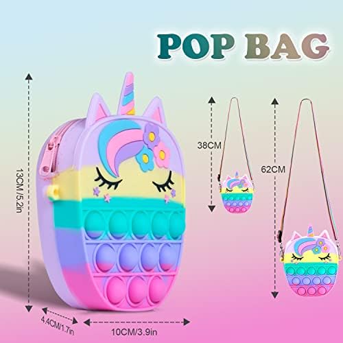 Sichy Pop Bag It, Fidget торба, поп чанта за девојчиња и жени поп торба со еднорог поп играчка, анти -стрес силиконски торбички