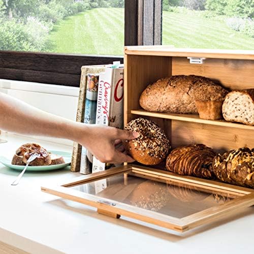Зелена Кујна На Лора Голема Кутија За Леб-Кутија За Леб Од Бамбусово Дрво Со Проѕирен Преден Прозорец-Корпа За Леб Во Стилот На Фарма
