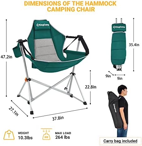 Чаир за кампување со хамак за кралкамп, преклопување на столче за лулка, тешка преносна занишана столче со перница за пикник