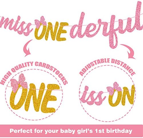 Мис Онедерфул 1 -ви роденденски украси Прв роденденски транспарент Едногодишен торта за торта за малата Мис Онедерфурна тема Слатка бебе девојче