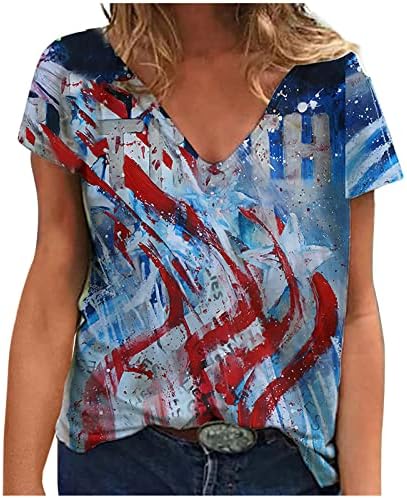 Ffenyan American Flag Tshirt For Women Short Sneave V вратот маица Патриотски врвови на 4 -ти јули без ракави без ракави во САД.