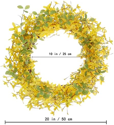 Llzll жолт пролетен венец, 20 ”Yellowолта Форситија венец пролетни цветни венци за летен венец од влезната врата за декор на прозорецот