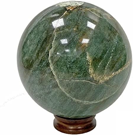 Gemsindia 1,3 килограм природен авентурински кристален лековит минерален скапоцен камен сфера со држач