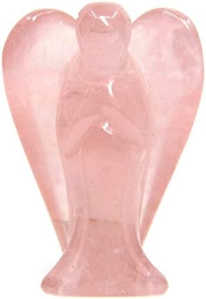 Келени 2 инчи природен розов кварц врежан скапоцен камен -камења мировен џеб чувар ангел заздравување фигура статуи