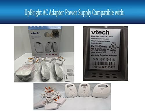 Адаптерот за Upright DC 6V AC/DC компатибилен со VTech DM111 PU DM111-2 DM112 PU DM112-2 BU Safe & Sound Digital Audio Baby
