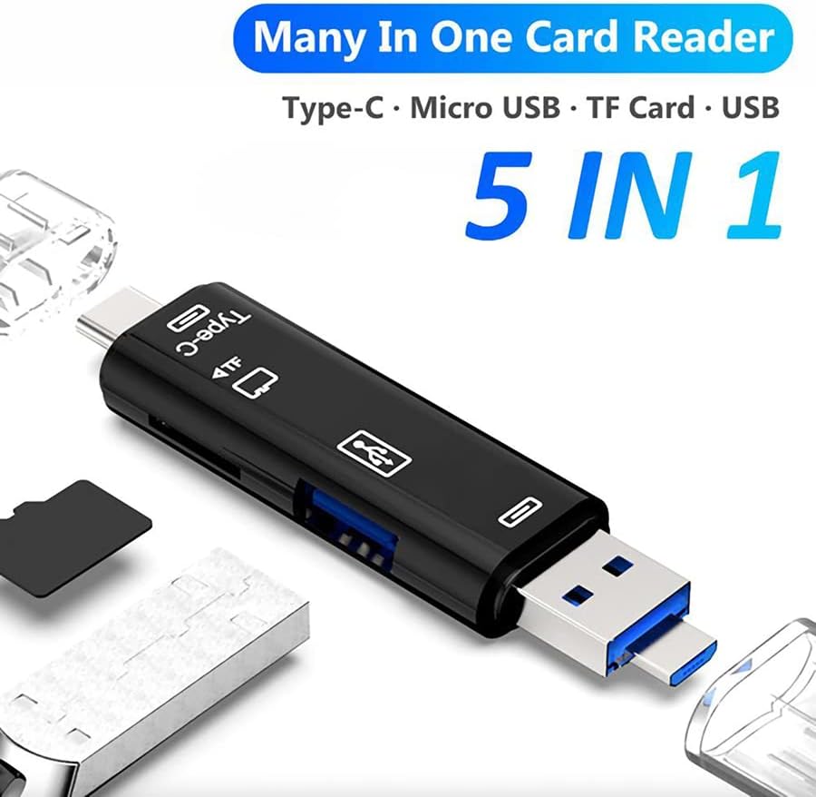 ВОЛТ+ 5 во 1 Мултифункционален Читач На Картички Компатибилен Со Xiaomi Mi Max 3 има USB Тип-C/ MicroUSB/ Tf/ USB 2.0/ Sd Читач На Картички