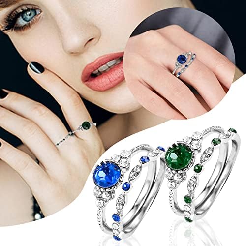 Прстен за ангажман за жени сребрени свадбени прстени 2 парчиња сет ветувачки прстени за нејзиниот ретро кубни цирконија прстен