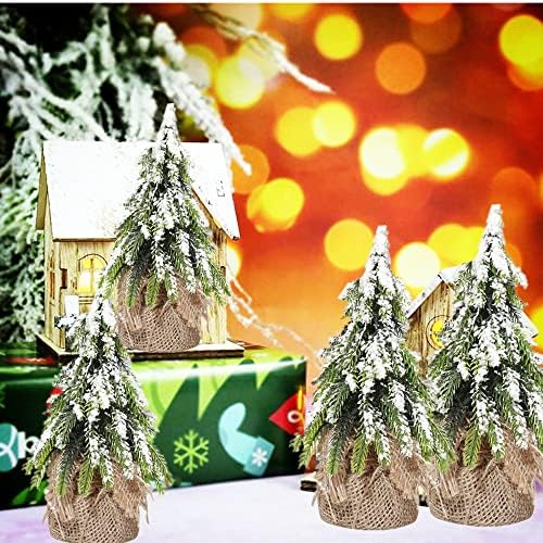 Tabletop ilylucky 2 пакет мини новогодишна елка, 5,5 инчи вештачко собрана елка со десктоп со база и снег, минијатурна бор елка совршена за Божиќ, украси за забави, забави