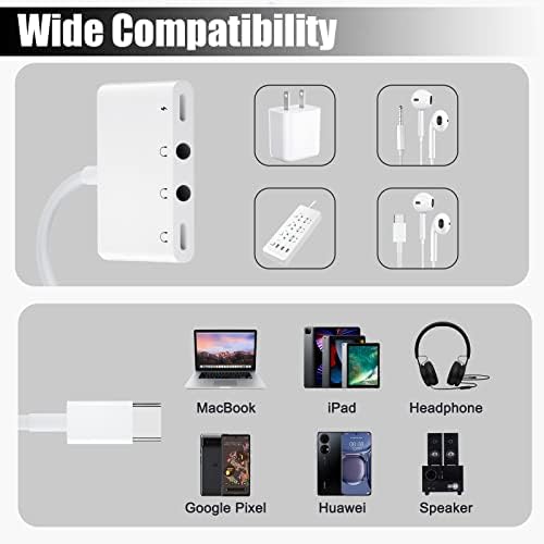 Адаптер за слушалки USB C до 3,5 mm, адаптер за слушалки PNBace USB C, 4-во-1 Сплитер за слушалки за 2 слушалки, исто така, поддржува