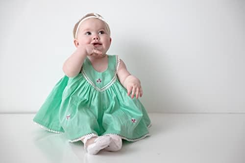 Рачно изработено бебе девојче Органски памучен фустан со памук за новороденче - 0-9 месеци