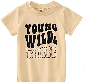 Izyjoy Young Wild and Three Marter Toddler Baby Girls 3-ти роденденски маици Ретро Виножито роденденска облека 3 годишна забава