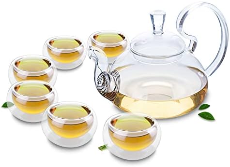 Сет за чај со прилично елегантна рачка со цвеќиња од кафе чај сак + 6 двојни wallидни чаши