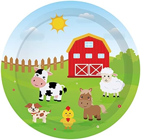 CC Home Farm Animal Animal Cartients Party Supples-Serves 16-вклучи 7 плочи, 9 “чинии, чаши, салфетки за туш за бебиња, роденденска