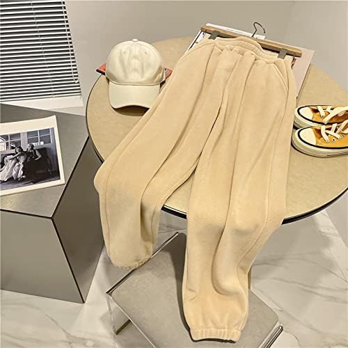 Pantsенски панталони Miashui, обични еластични еластични половини, обложени џогирање на дното на спортови џогери руно панталони права