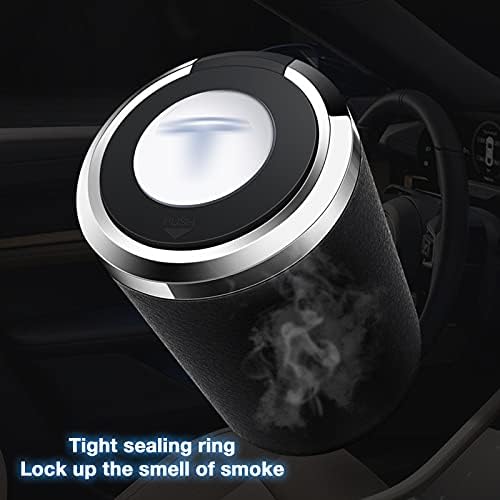 Autek Car Ashtray со доказ за мирисот на капакот, мини автомобил за отпадоци може да се пуши пепелник со LED сина светлина компатибилна