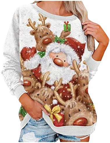Божиќни кошули за жени со долги ракави, џемпери на екипаж, симпатични врвови, обични есен облека мода графика Тес