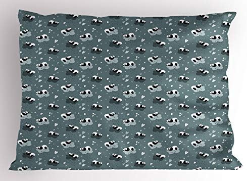 Детска перница Амбесон, панди кои спијат на облаци мали starsвезди и срца форми во распоред на цртани филмови, декоративна стандардна големина печатена перница, 26 x 20,