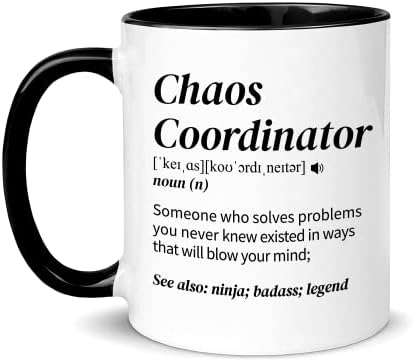 Awnpow - Смешна координатор за хаос дефиниција кригла за мажи и жени, за мајки, роденден, благодарам кригла, керамичка чаша од керамичко кафе/чаша чај