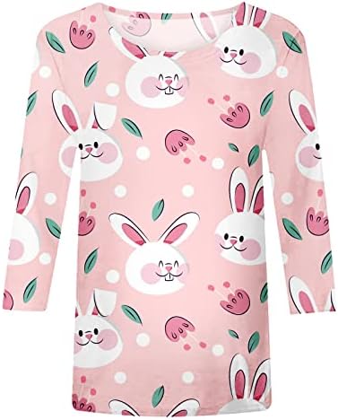 Велигденска кошула за зајаче за жени Симпатични печатени врвови со долги ракави маички 3/4 ракави кошула тешка тема за жени