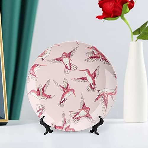 Розова Потпевнувајќи Птици Смешни Коска Кина Декоративна Плоча Тркалезни Керамички Плочи Занает Со Штанд За Прикажување За Декорација На Ѕидови