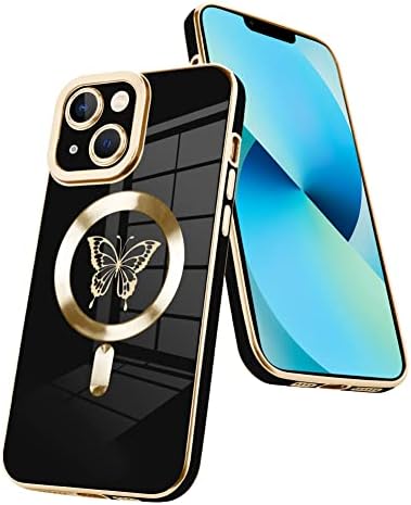 Фијарт Магнетни Случај за iPhone 14 Pro Max Компатибилен Со MagSafe Безжично Полнење, Симпатична Пеперутка Телефон Браник Покритие Со Камера