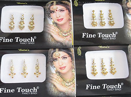 6 Bindis 2 пакувања злато со долги лице накит Боливуд Биндис/Индиска Индија Биндис/Бинди Налепница/Бинди накит/накит за лице/фенси врзани онлајн/златни бинди