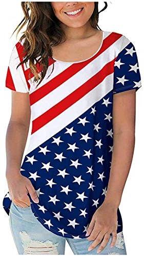Американска маичка со маица жени во САД starвездички ленти Четврти јули маички со лежење на првенствени печати V вратот на врвови за џвакање за