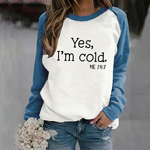 Да, јас сум ладен пуловер за жени со маичка со долг ракав мода во боја на бојата О-вратот каузална маичка за џемпери Туника на врвови