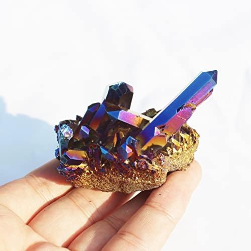 Lcgem Purple Crystal Crystal Cluster, природен титаниум обложена карпа, декорација на домашен кластер, примерок од скапоцен камен,