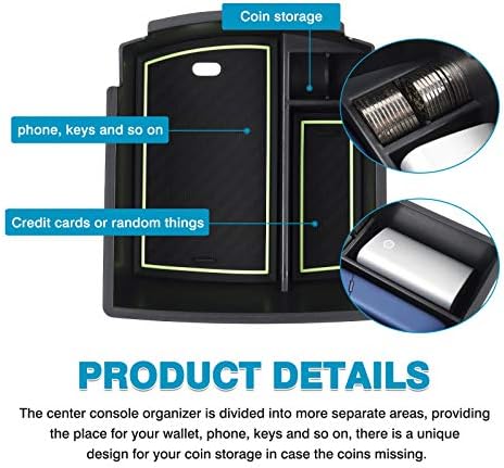 Autorder Custom Fit for Center Console Organizer Hyundai Kona 2018-2021 2022 2023 Додатоци за складирање кутија за складирање на кутија за чување на кутија со 3 бои душеци