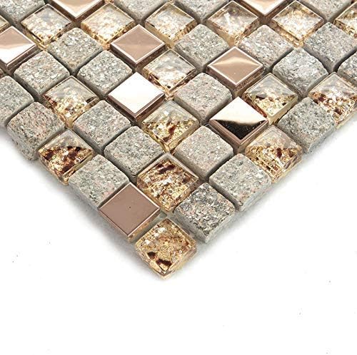 Hominter 11-листови сива и розова златна плочка за грб, стакло од природен камен мешавина и не'рѓосувачки челик, огледални метални wallидни