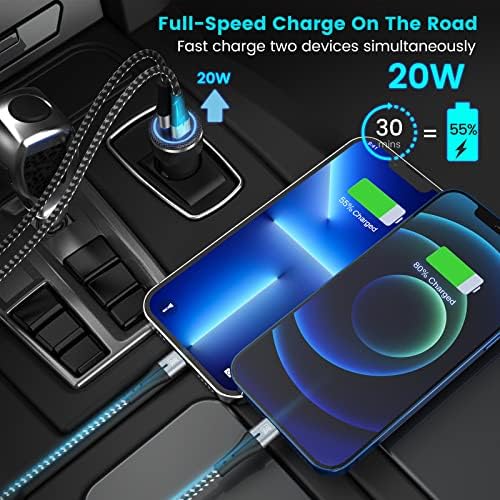 iPhone 14 13 12 Fast Charger USB C Kit, EASDMN 20W Super-Speed ​​Wall Charging Block/PD Car Adapter/2x iPhone Fast Charger Cords Compatible with