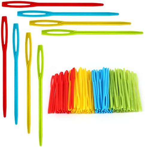 Savita 50pcs пластични игли за шиење, игли за плетење со големи очи шарени пластични предиво лакирање на игла за ткаење игла за деца за деца