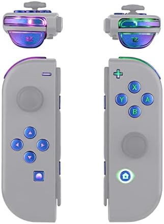 Extremerate 7 бои 9 режими NS JOYCON DFS LED комплет, повеќебојни ламинирани камелеонски виолетови сини класични симболи abxy активирање на копчиња за лице за Nintendo Switch & Switch OLED моде