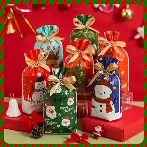 Улбек Божиќни торби за подароци, 48 парчиња Божиќ, третираат торби за бонбони, 6 стилови големи димензии за торби за подароци, еднократно