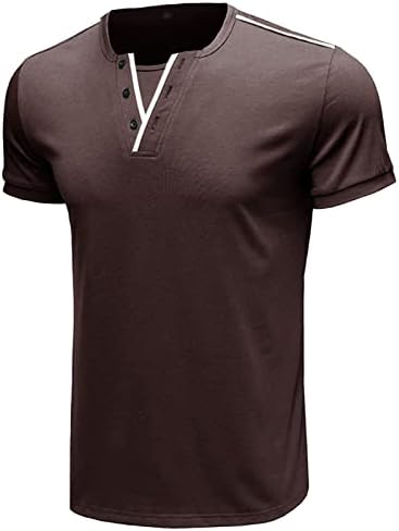 Mens Casual Slim Fit Основна предна плоча со кратки ракави V-вратот од летното копче памучно маица со памук