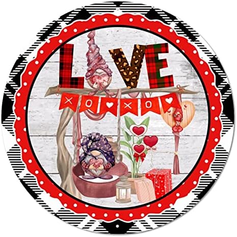 Денот на вineубените Гномес Бафало карирана Loveубов XOXO Гроздобер, тркалезна метална лименка знак за кружни метални уметнички отпечатоци