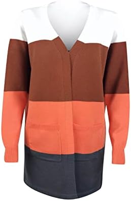 Женски пад џемпер моден голем џеб есен и зимска долга шарена боја контраст кардиган палто џемпер