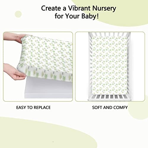Ботанички тематски опремени мини чаршафи, преносни мини креветчиња за креветчиња ултра меки материјали за креветчиња за девојчиња или момче, 24 „x38“, пастел зелена