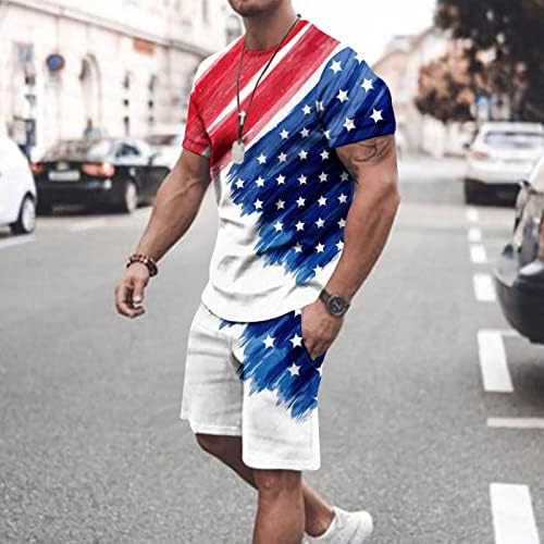 4 -ти јули облеки за мажи 2023 празници врвови сетови со џебови САД патриотски кошула сет еластично сет на стебло за половината на половината