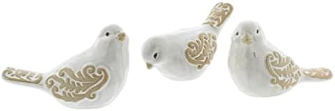 Колекцијата на мостот бел керамички свиток фигурини на птици сет од 3 уникатни акценти на украси за домашни животни