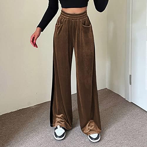 Miashui Pant Suits for Women Business Casual Womens Solid Color Pocket Право цевка лабава еластични панталони за жени