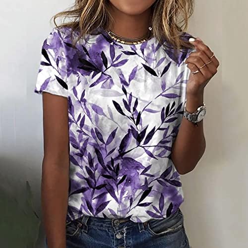 Женски дневни летни лисја печатат на врвови на резервоарот за вратот на кратки ракави кошули со летни маици летни кошули за жени
