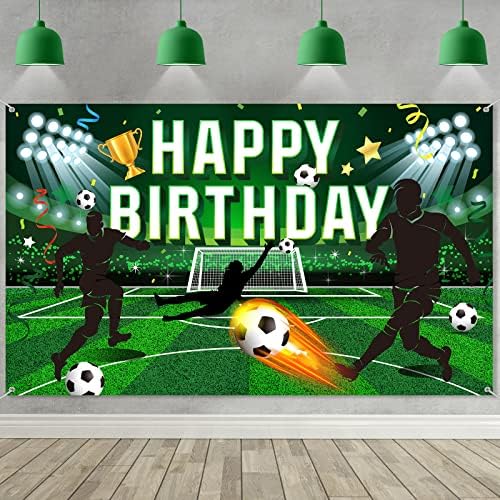 Декорација за роденденска забава во фудбал, фудбалско поле Фудбалско роденденски банер за позадина, спортска тема, фото штанд, реквизити