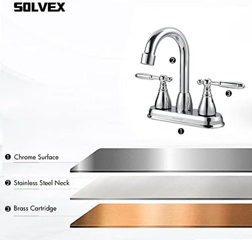 Solvex 2 рачка тапа за бања со бања 4 инчи центри за мијалник за бања, 3 дупки за бања со бања, чешма со миксер со басен, со рачка за рачка поставена