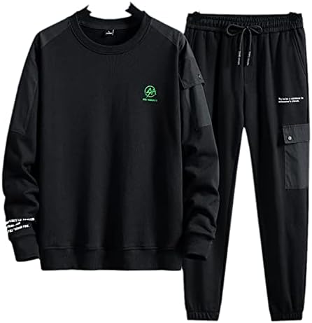 Пролетна есенска црна тренерка мажи преголеми џемпери+панталони 2 парчиња сетови мажи улична облека