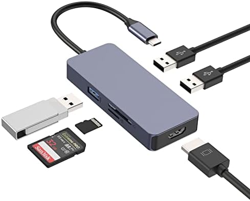 HOPDAY USB C Hub, 6 ВО 1 USB Mini Docks СО 4K-HDMI, SD/TF, 100 W PD, USB 3.0/2.0 До HDMI Адаптер, 6-Порт USB Докинг Станица За Macbook Air/Pro,