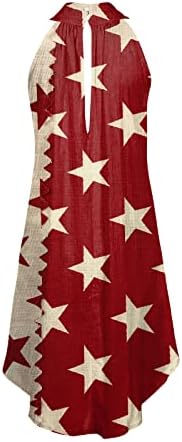 САД 4-ти јули летни фустани за жени плажа Американско знаме печатено случајно екипаж без ракави, а-линија боемски фустани