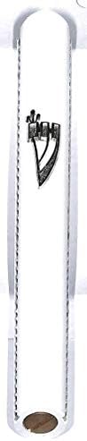 Супер Stam Дрвена мезуза држач за куќиште бело со дизајн со двојни ланци14 см за свиток од 12 см